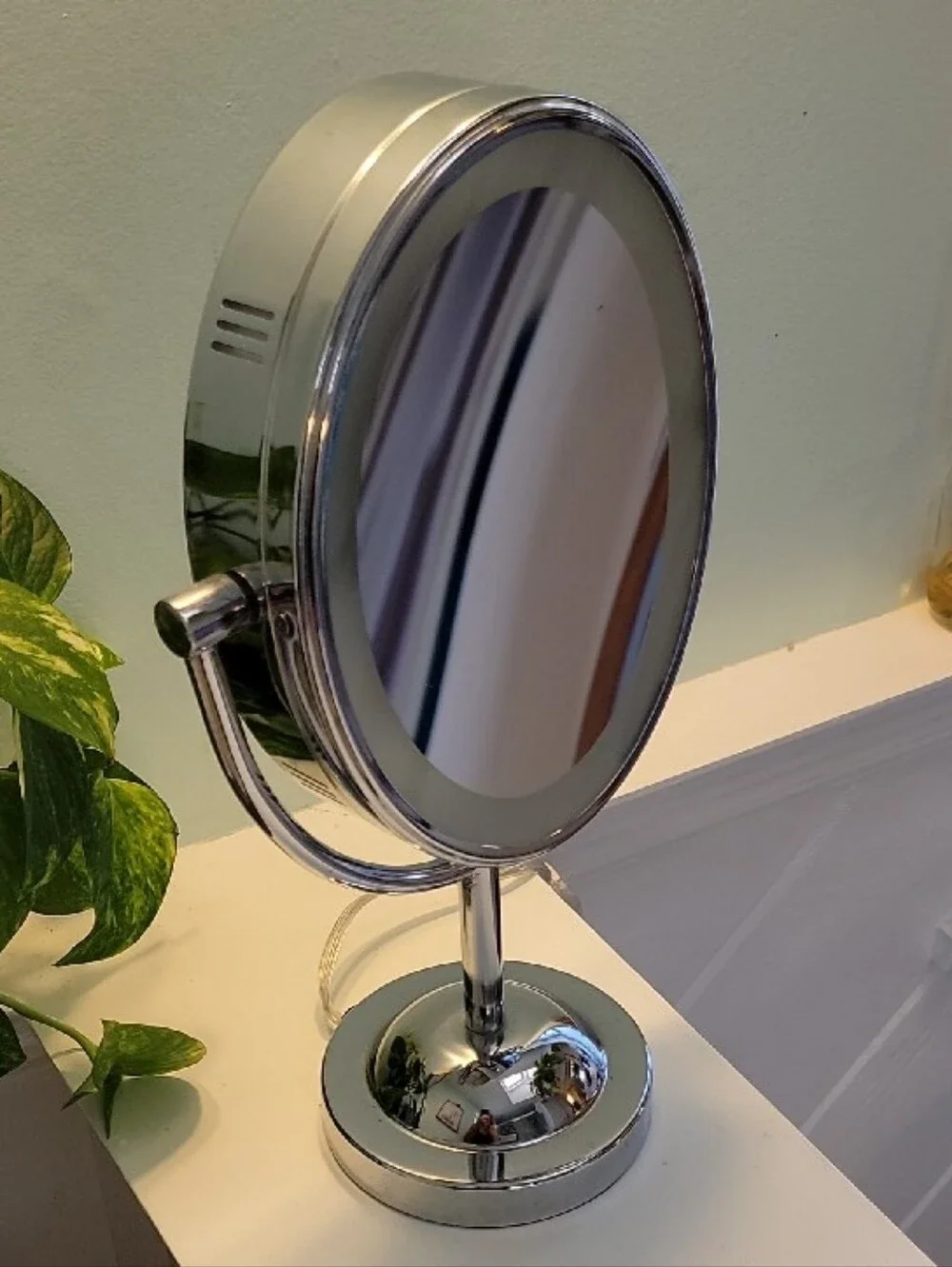 Chrome LED Lighted Makeup Mirror with Adjustable Tilt
